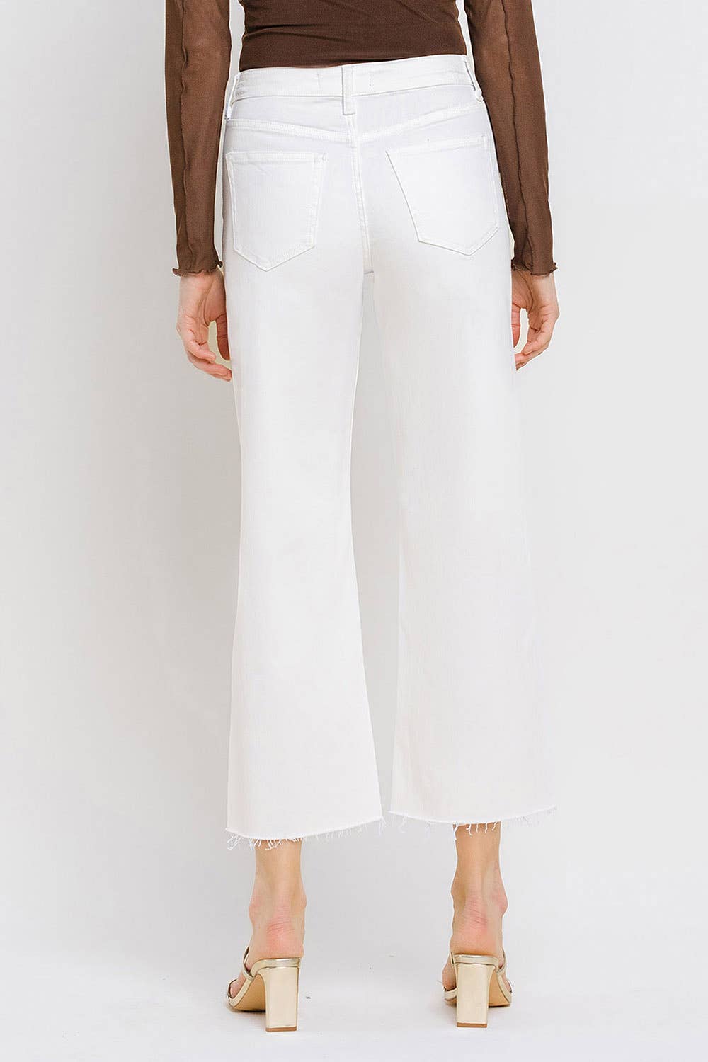 High Rise Clean Cut Raw Hem Crop Wide Leg Jeans