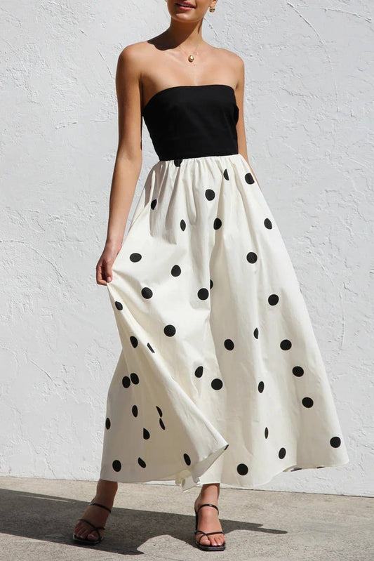 Polka Dots Bandeau Strapless Dress