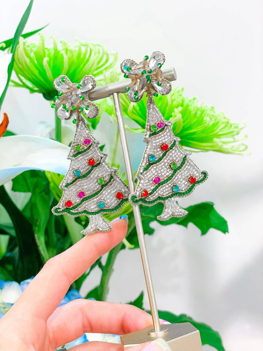 Beaded Christmas Tree Earrings