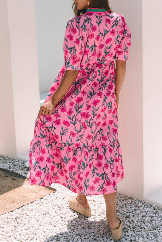 Floral Puff Sleeve Summer Midi Dress