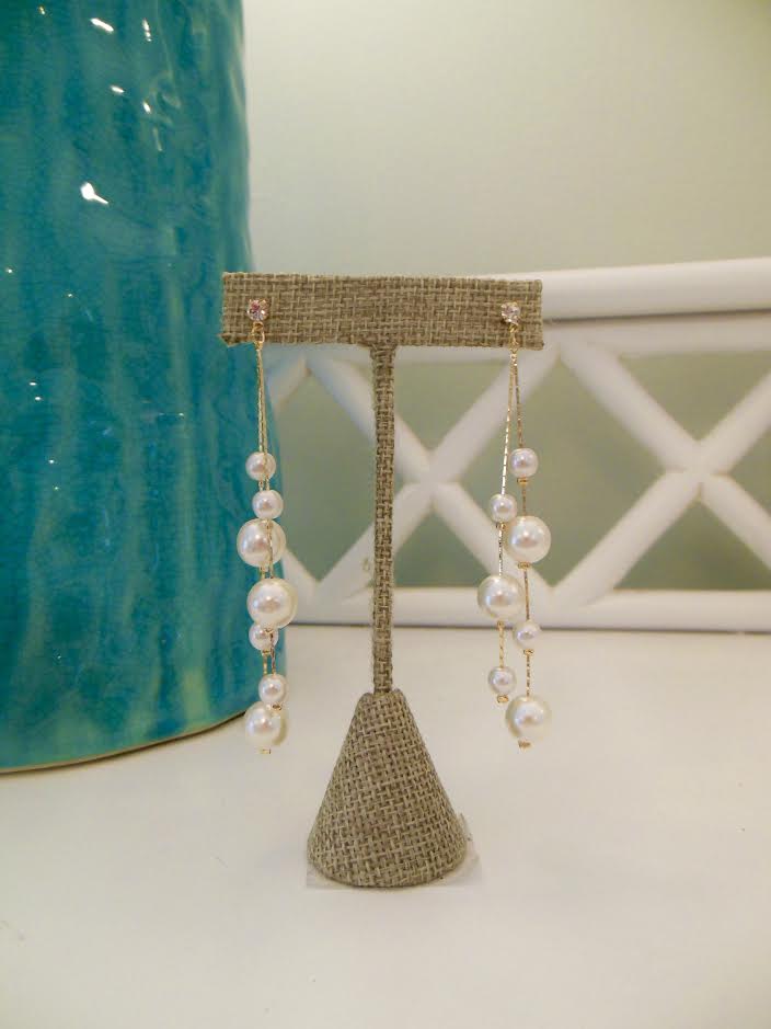 Pearl Drop Earrings w/ Stone Studs