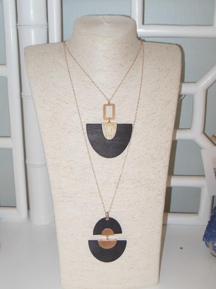 Handmade Abstract Wood Necklace w/ Gold Accents