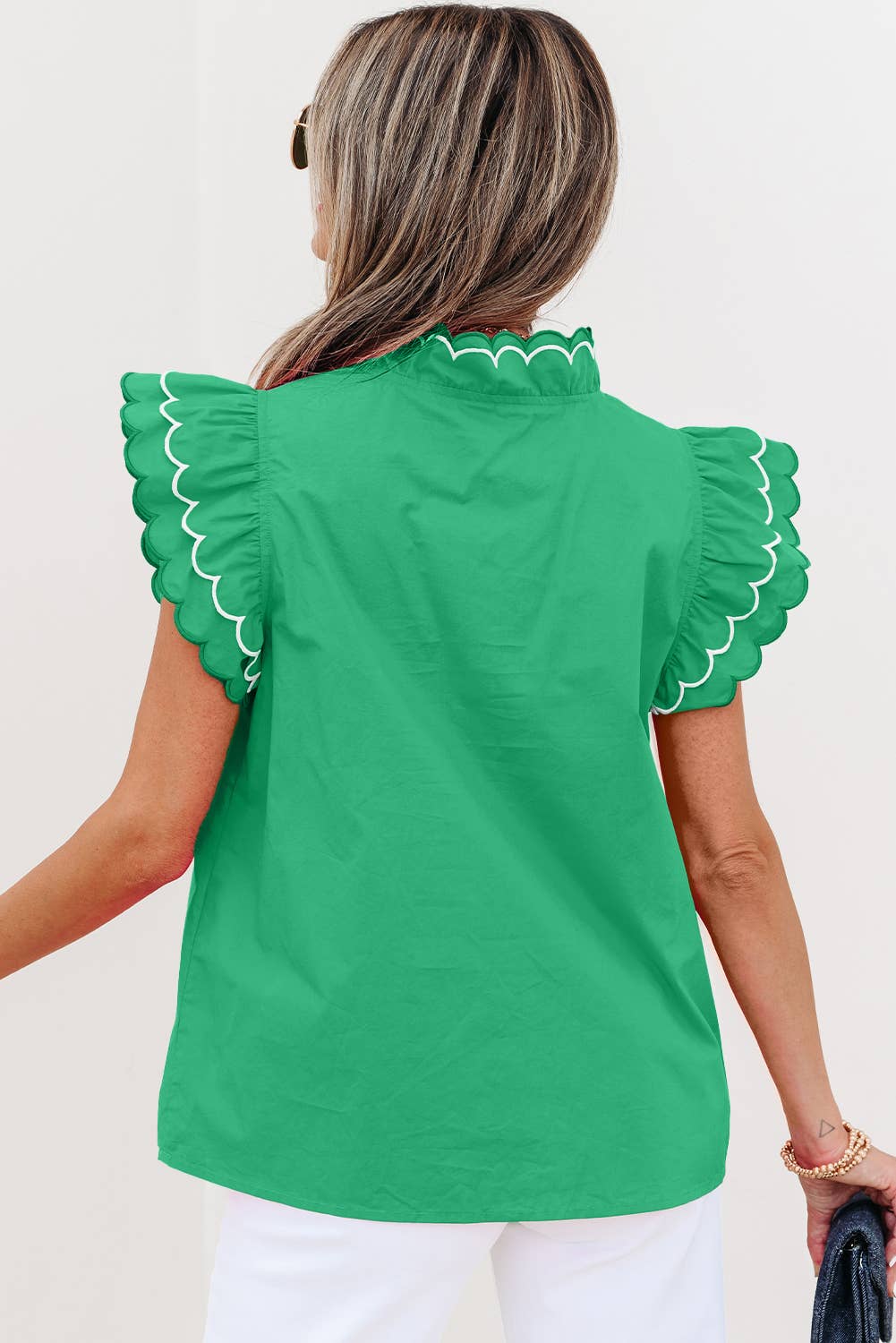 Contrast Scallop Trim Layered Short Sleeve Blouse