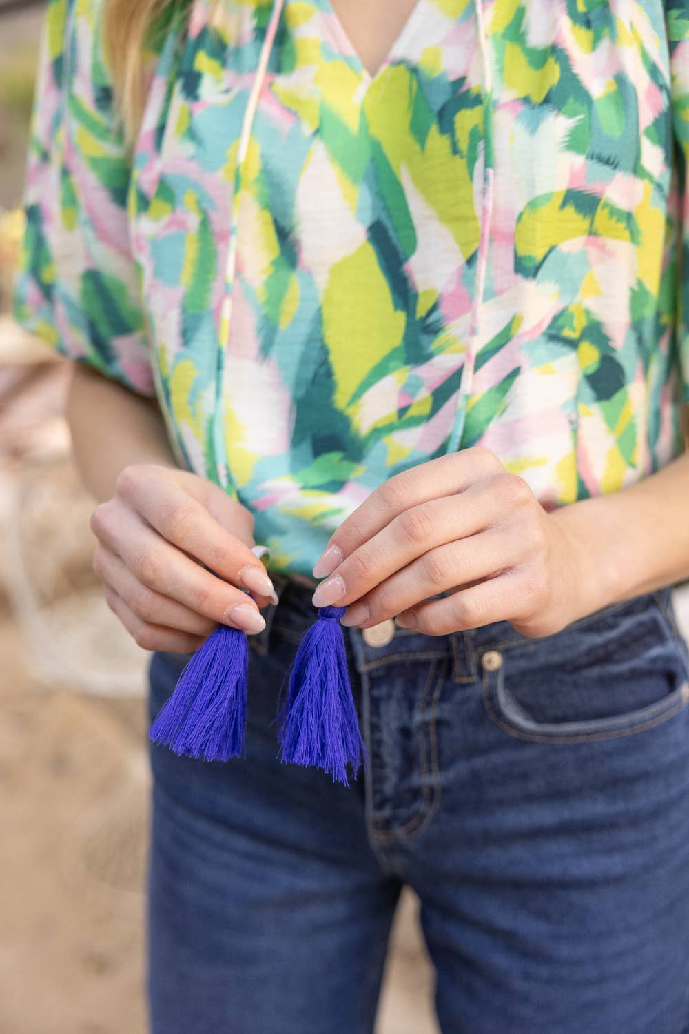 Smocking Accented Yoke Printed Top