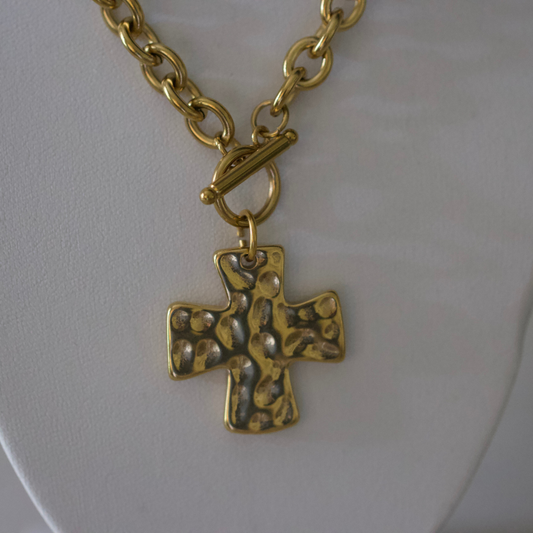 Hammered Cross Toggle Necklace