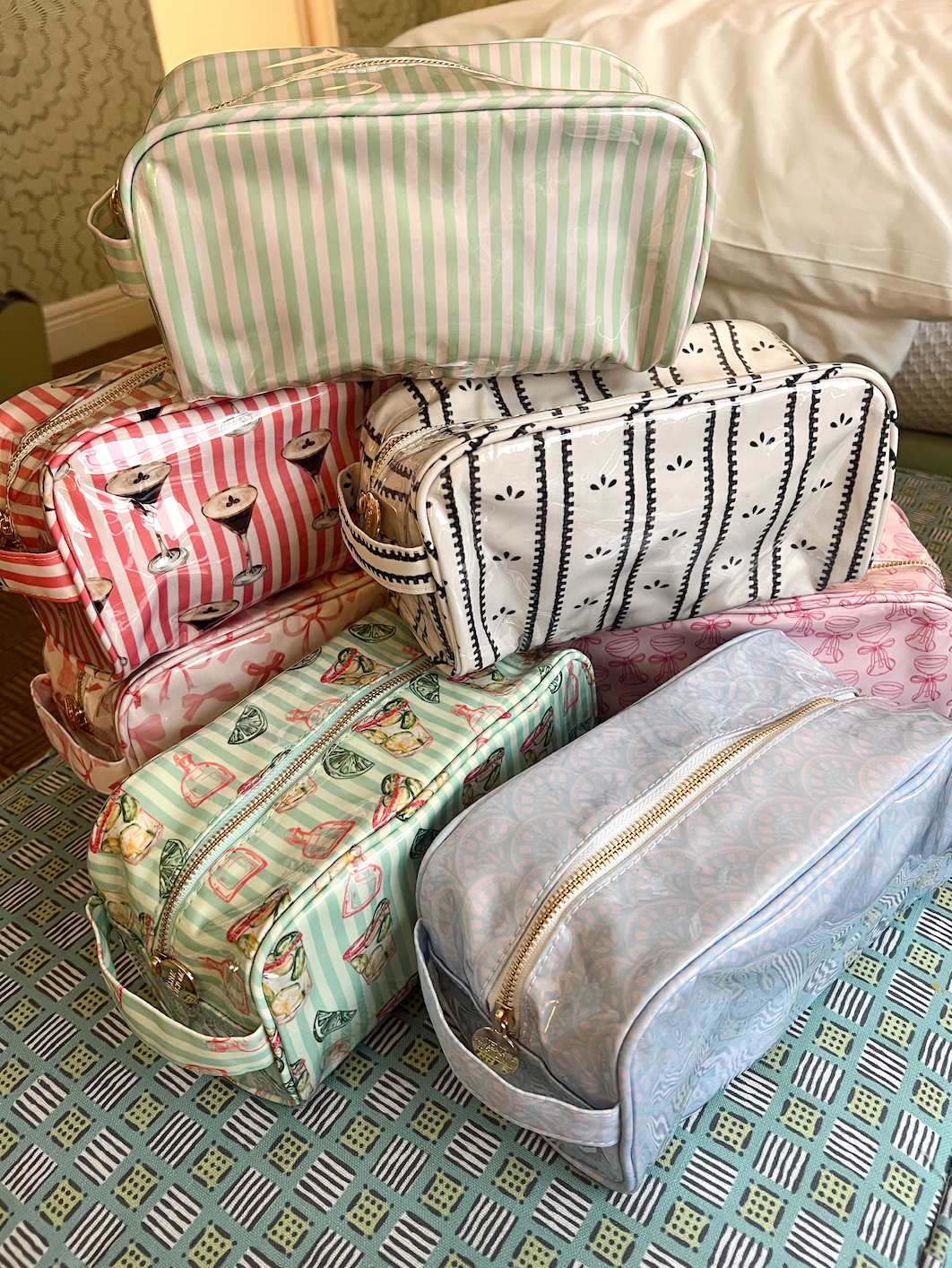 Green + Pink Stripe Toiletry Bag