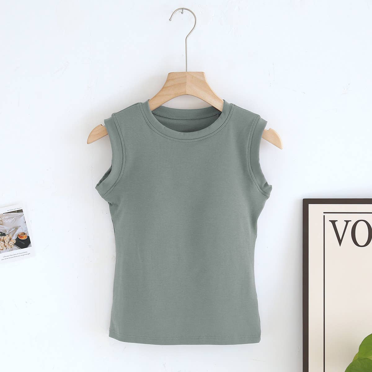 Basic Cotton Blend Built-in-Bra Tank Top