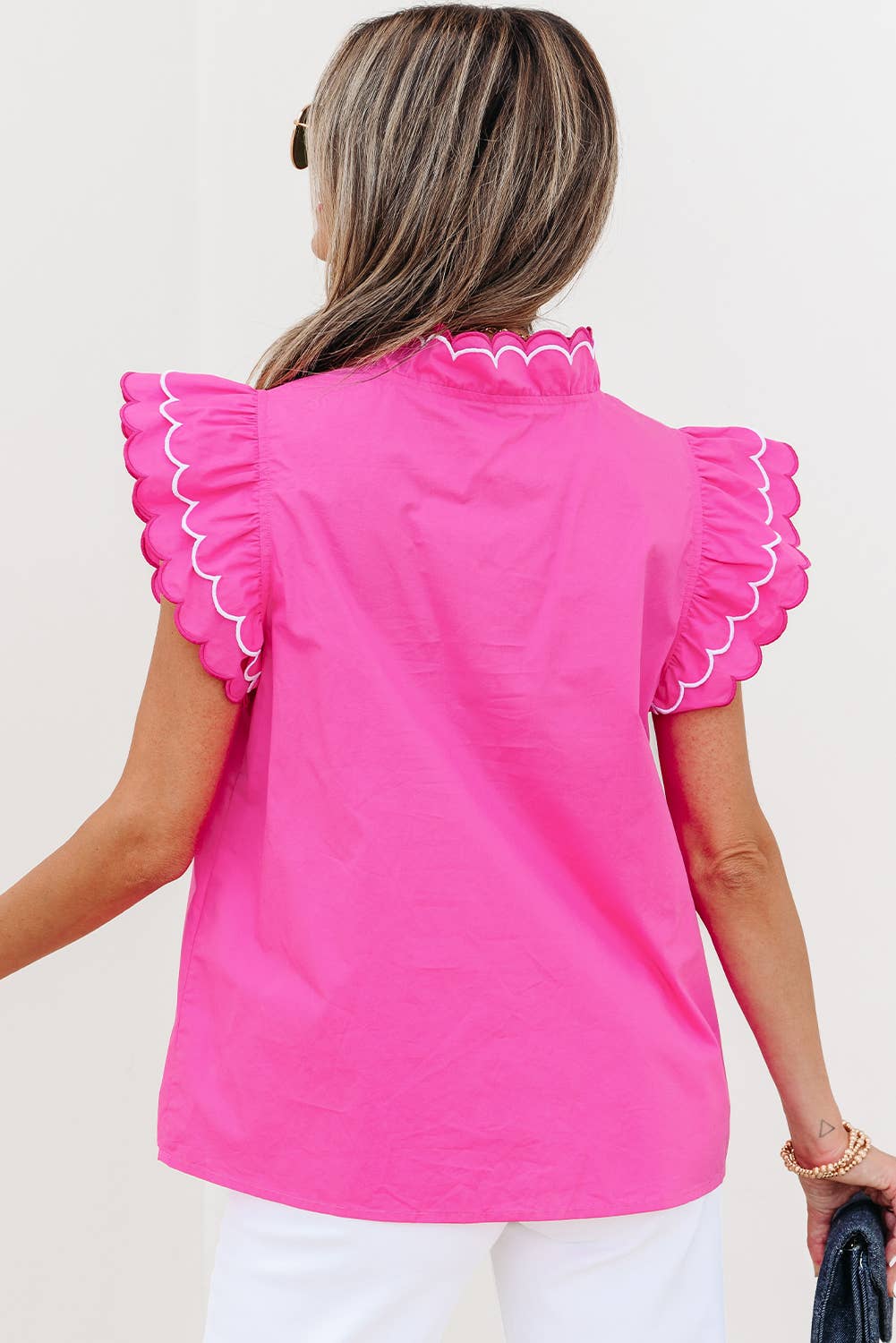 Contrast Scallop Trim Layered Short Sleeve Blouse