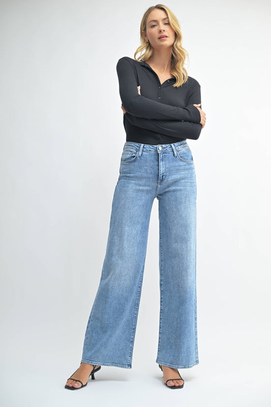 Stretchy Wide Leg Jean - Just Black Denim