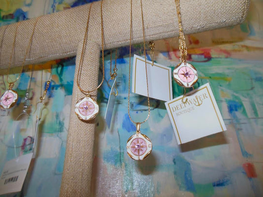 Gold Enameled Compass Necklace