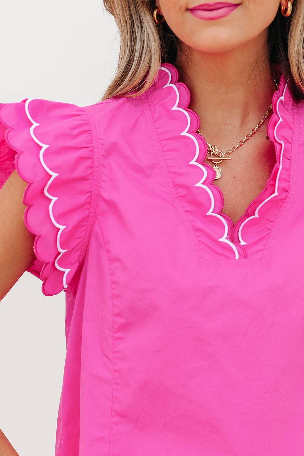 Contrast Scallop Trim Layered Short Sleeve Blouse