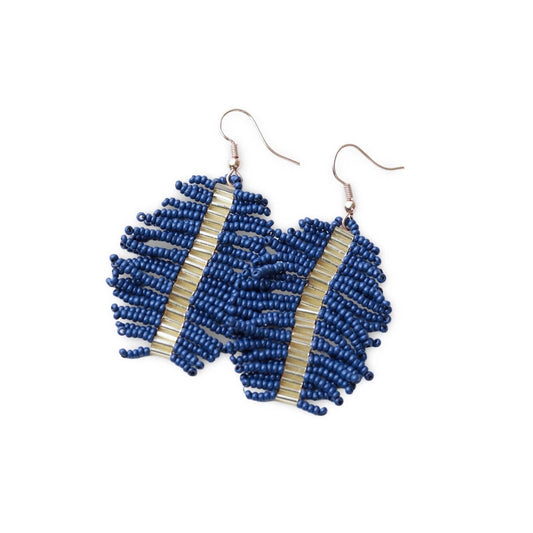 Custom Navy Beaded Palm Fringe Earring