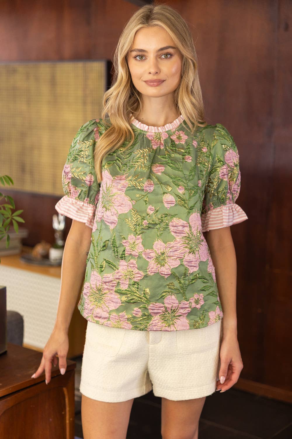 Striped Ruffle Jacquard Top
