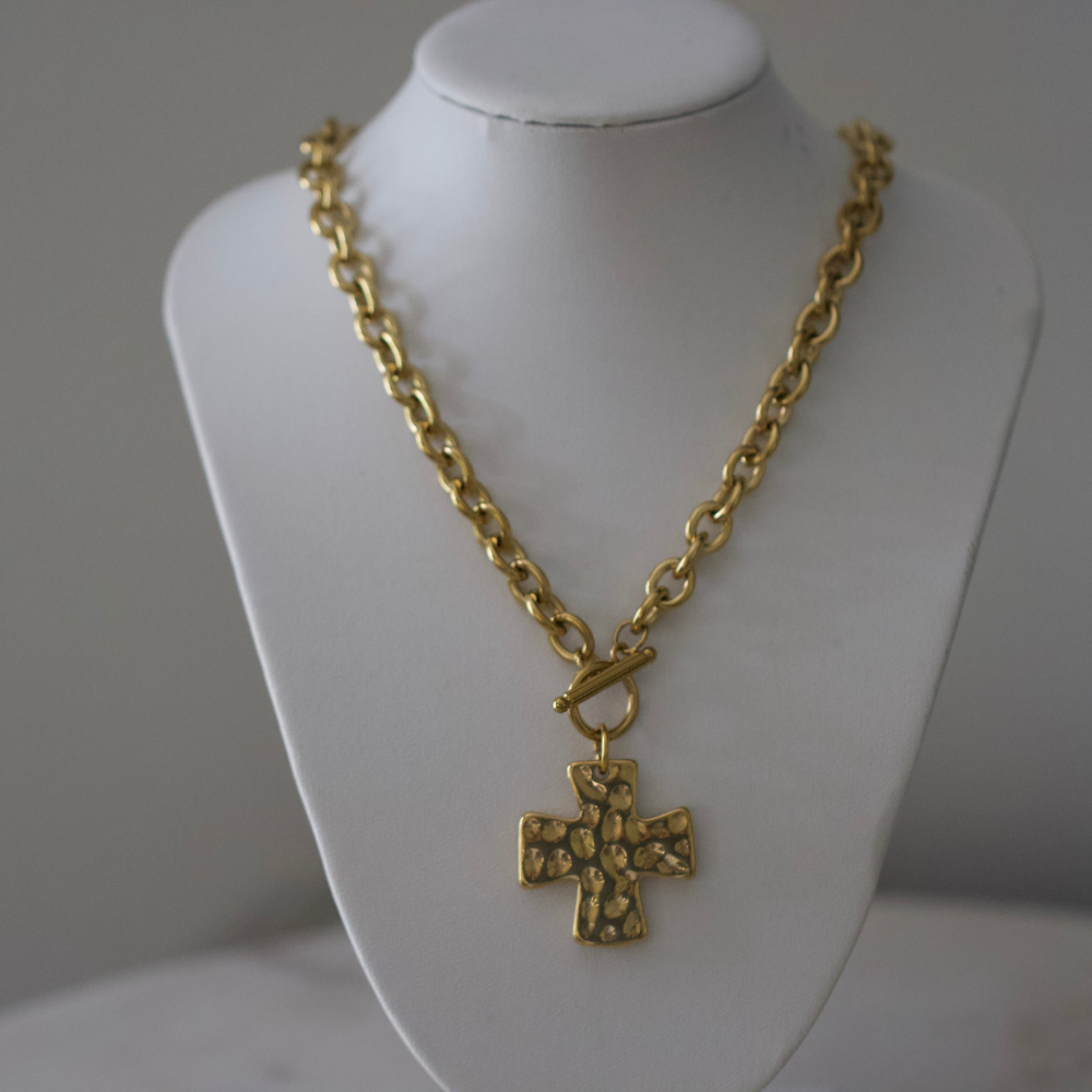 Hammered Cross Toggle Necklace