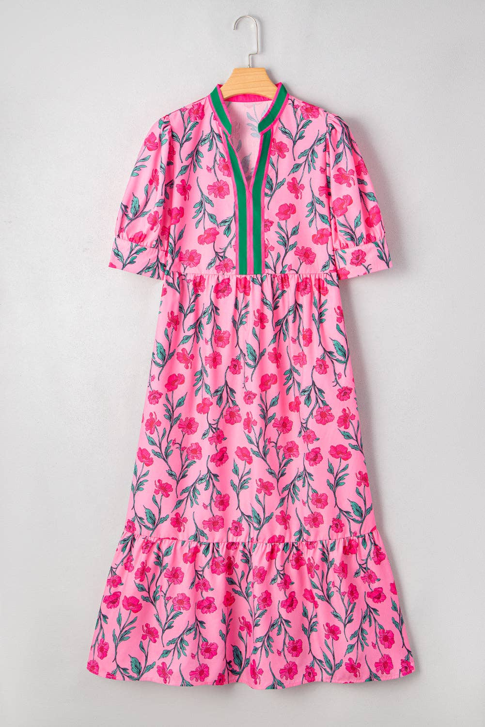 Floral Puff Sleeve Summer Midi Dress