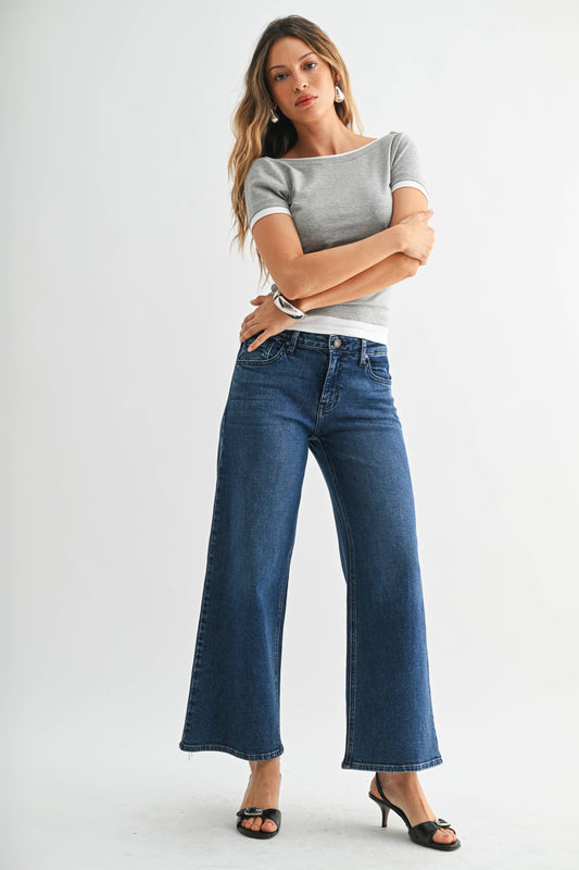 Mid Rise Slim Wide Leg - Just Black USA