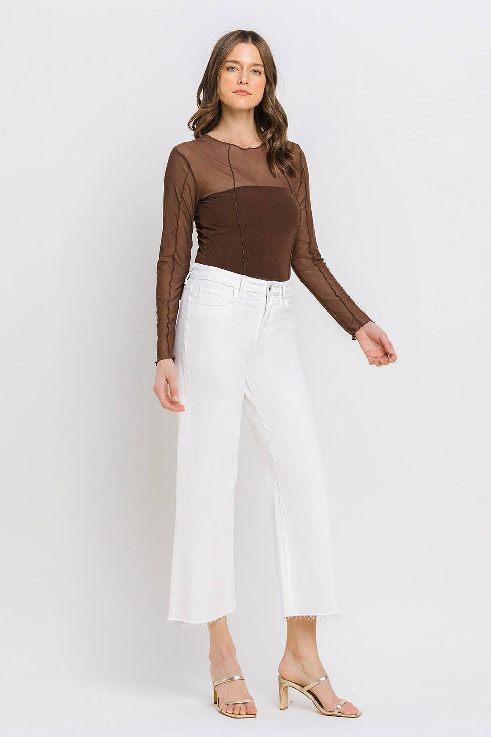 High Rise Clean Cut Raw Hem Crop Wide Leg Jeans