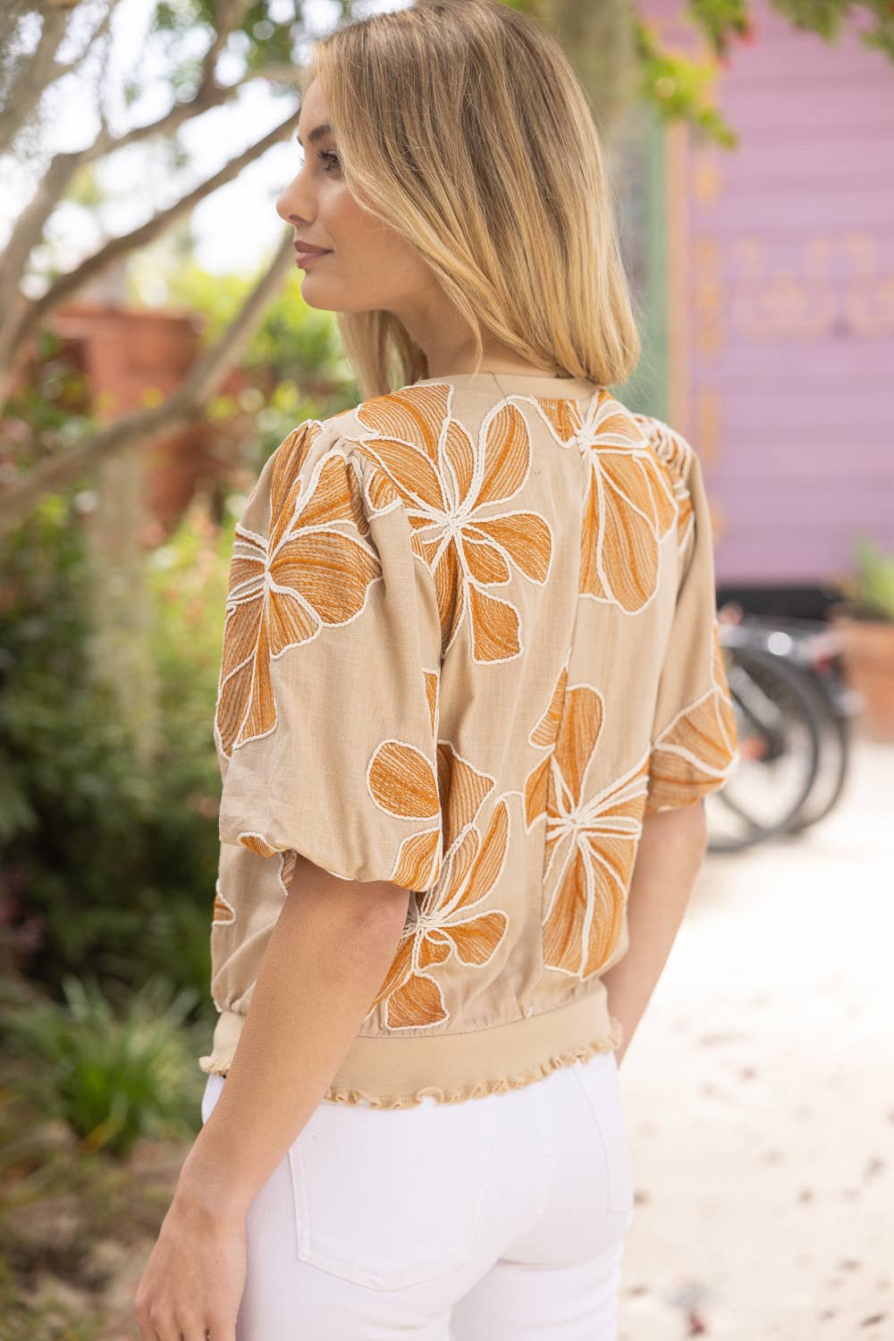Contrast Floral Embroidery Top