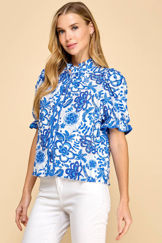 Floral Print Mock Button Down