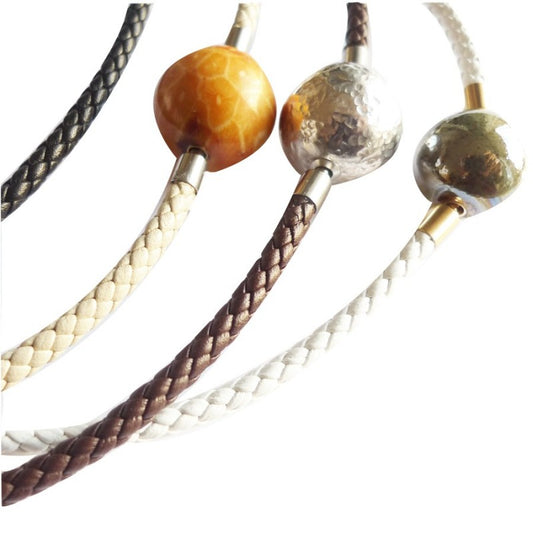 Braided Leather Pearl Necklace