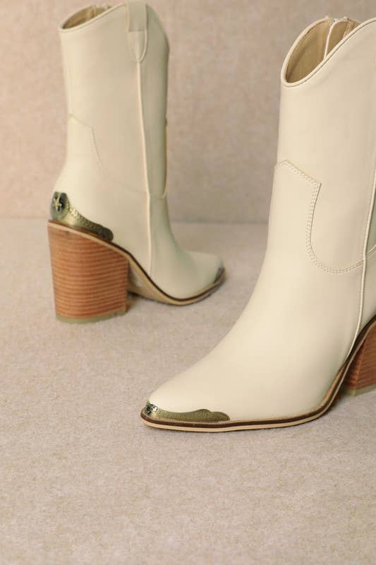 Ivory Cowgirl Boots w/ Gold Accent