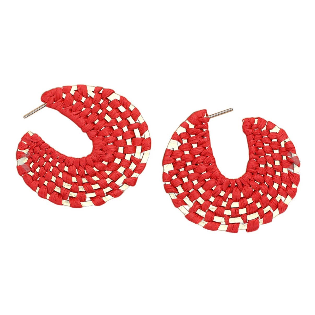 Red + Gold Raffia Wrapped Hoop Earrings | Raffia Hoop