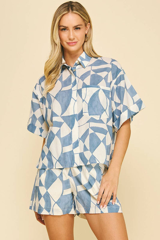 Nautical Button Down Abstract Top