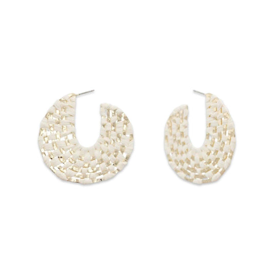 Cream + Gold Raffia Wrapped Hoop Earrings