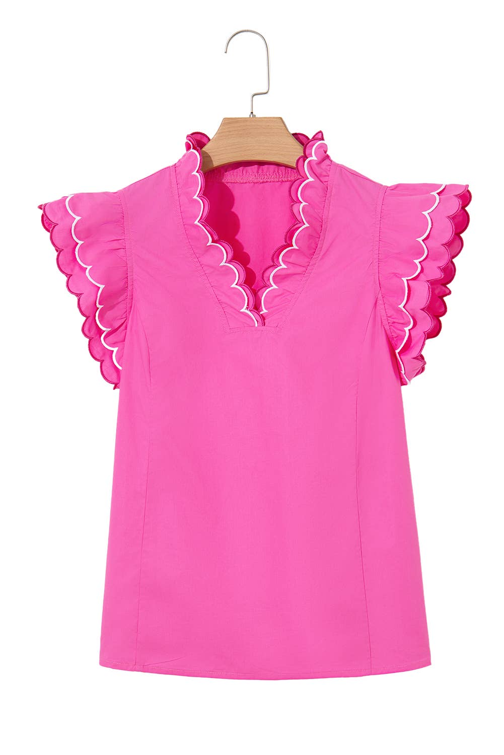 Contrast Scallop Trim Layered Short Sleeve Blouse