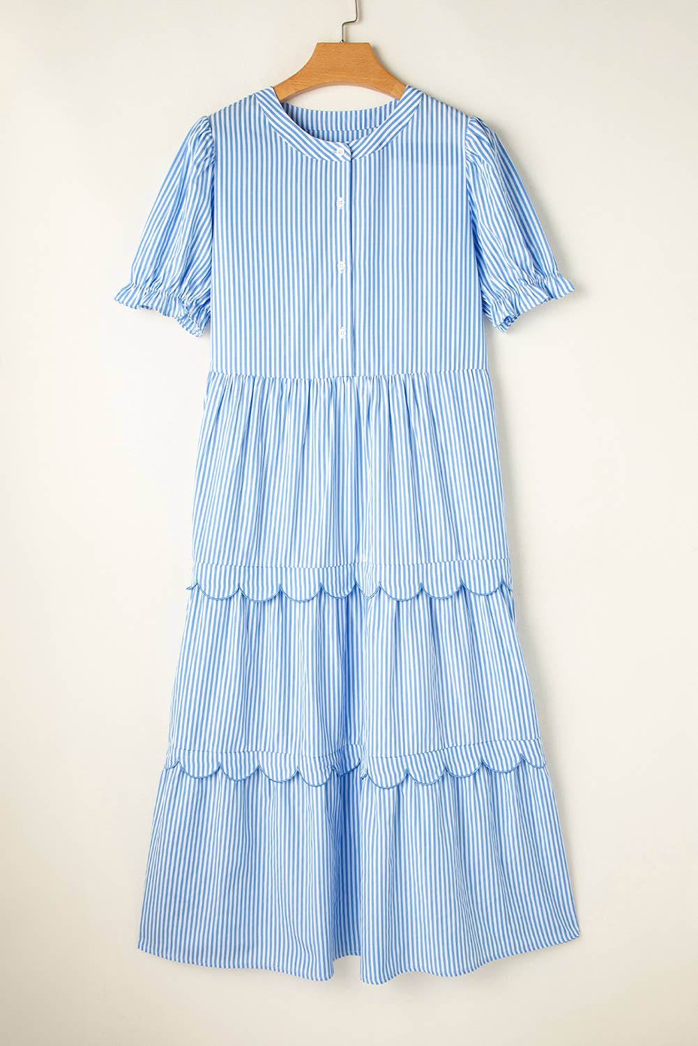 Stripe Puff Sleeve Summer Maxi Dress