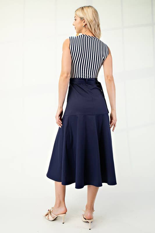 Boat Neck Navy Belted Dress