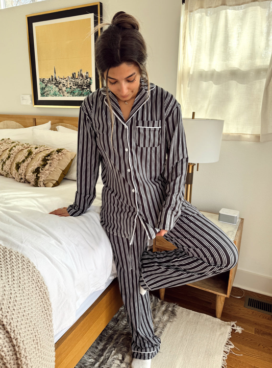 Black Stripe Pj Set - Long Sleeves