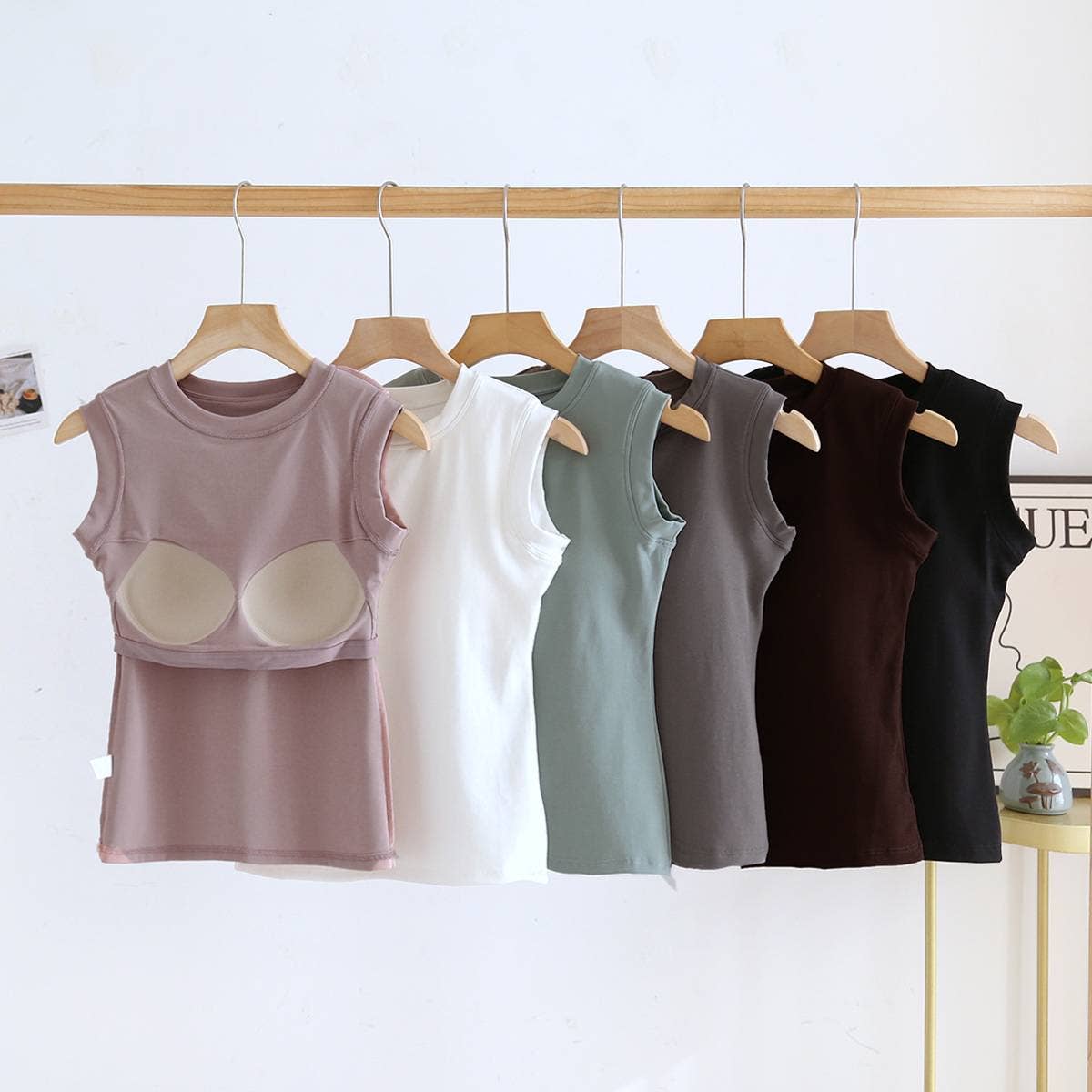 Basic Cotton Blend Built-in-Bra Tank Top