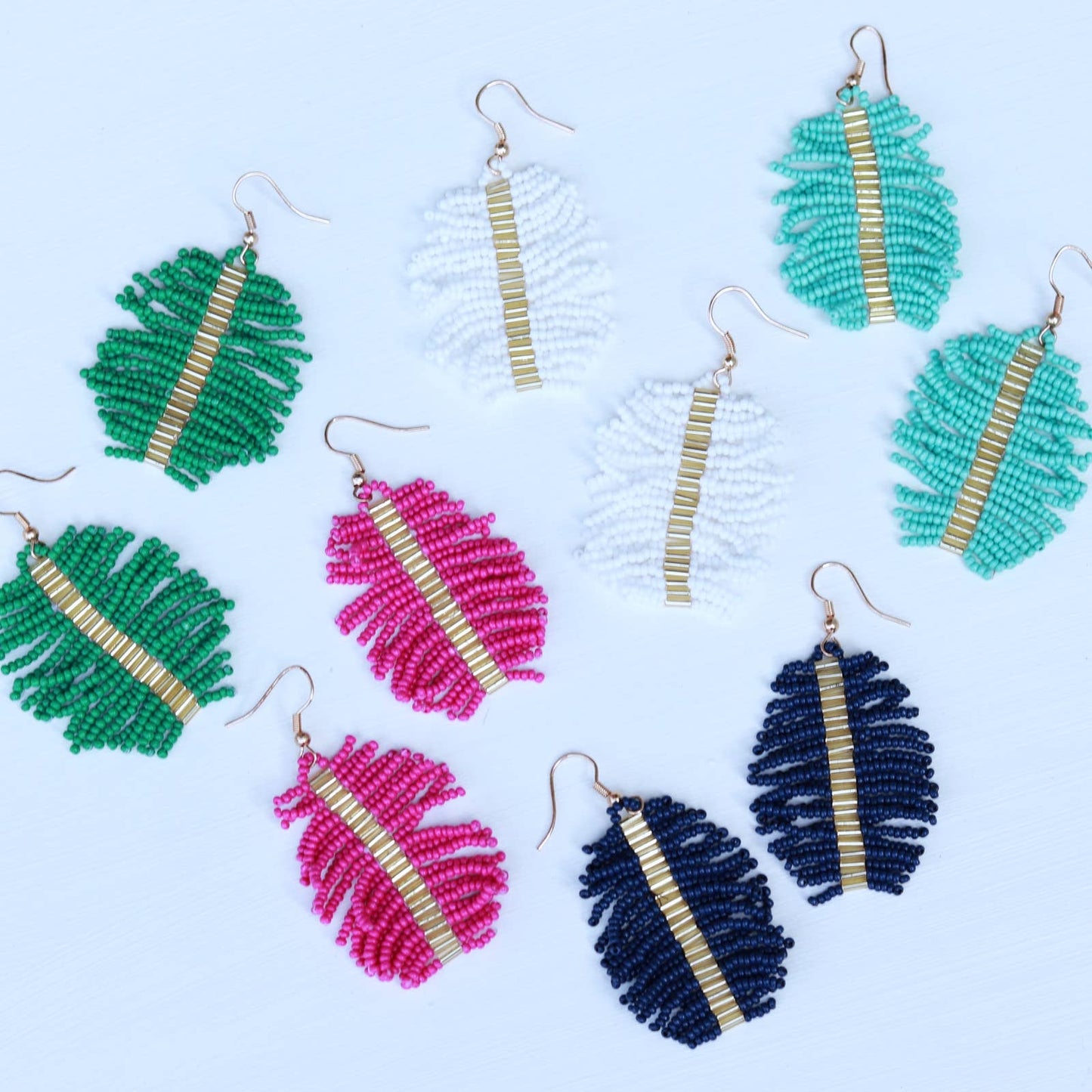 Custom Navy Beaded Palm Fringe Earring