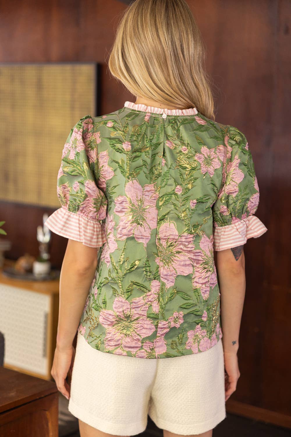 Striped Ruffle Jacquard Top