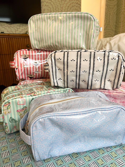 Green + Pink Stripe Toiletry Bag