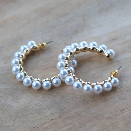 Golden Pearl Hoops