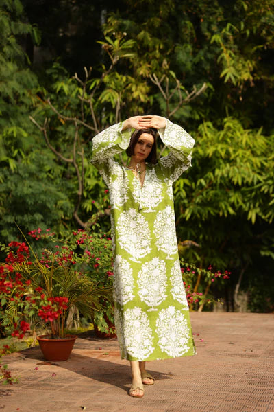 Doha Kaftan - Green Bouquet