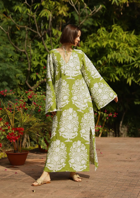 Doha Kaftan - Green Bouquet