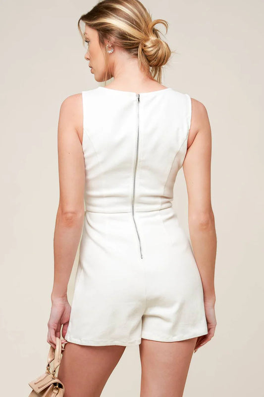 White Bow Denim Romper with Skort