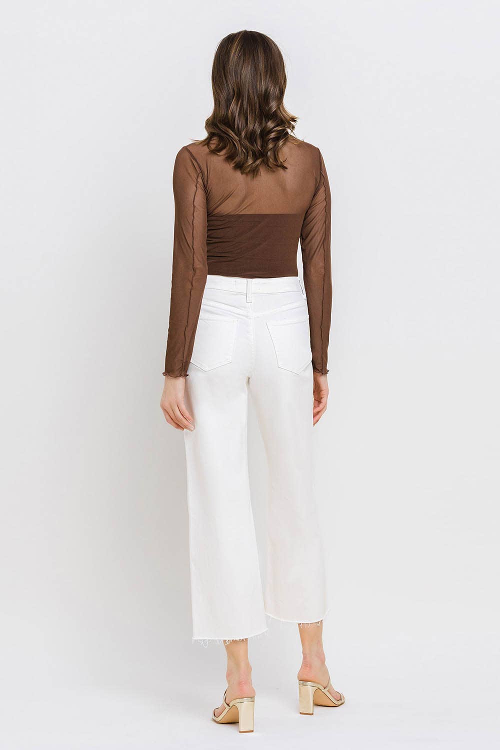 High Rise Clean Cut Raw Hem Crop Wide Leg Jeans