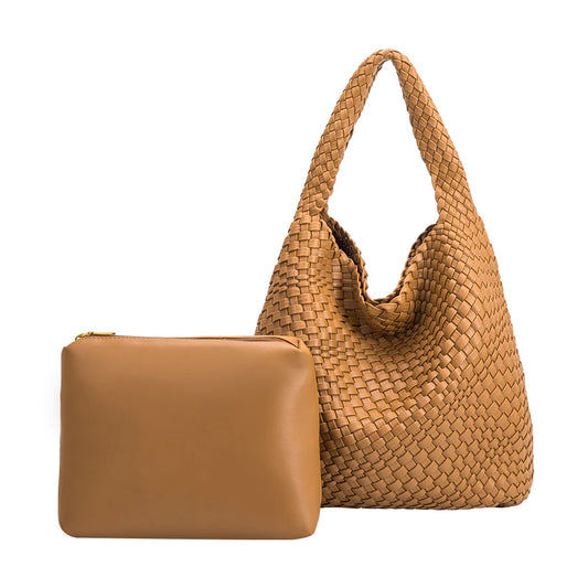 Melie Bianco Recycled Vegan Large Shoulder Bag - Camel