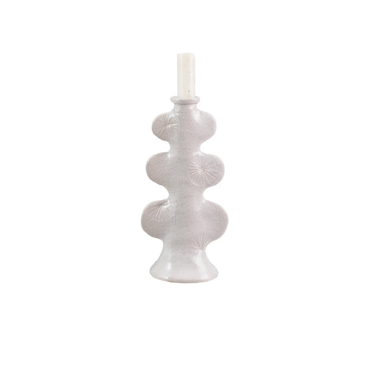 Stoneware Sculptural Taper Holder w/ Embossed Design
