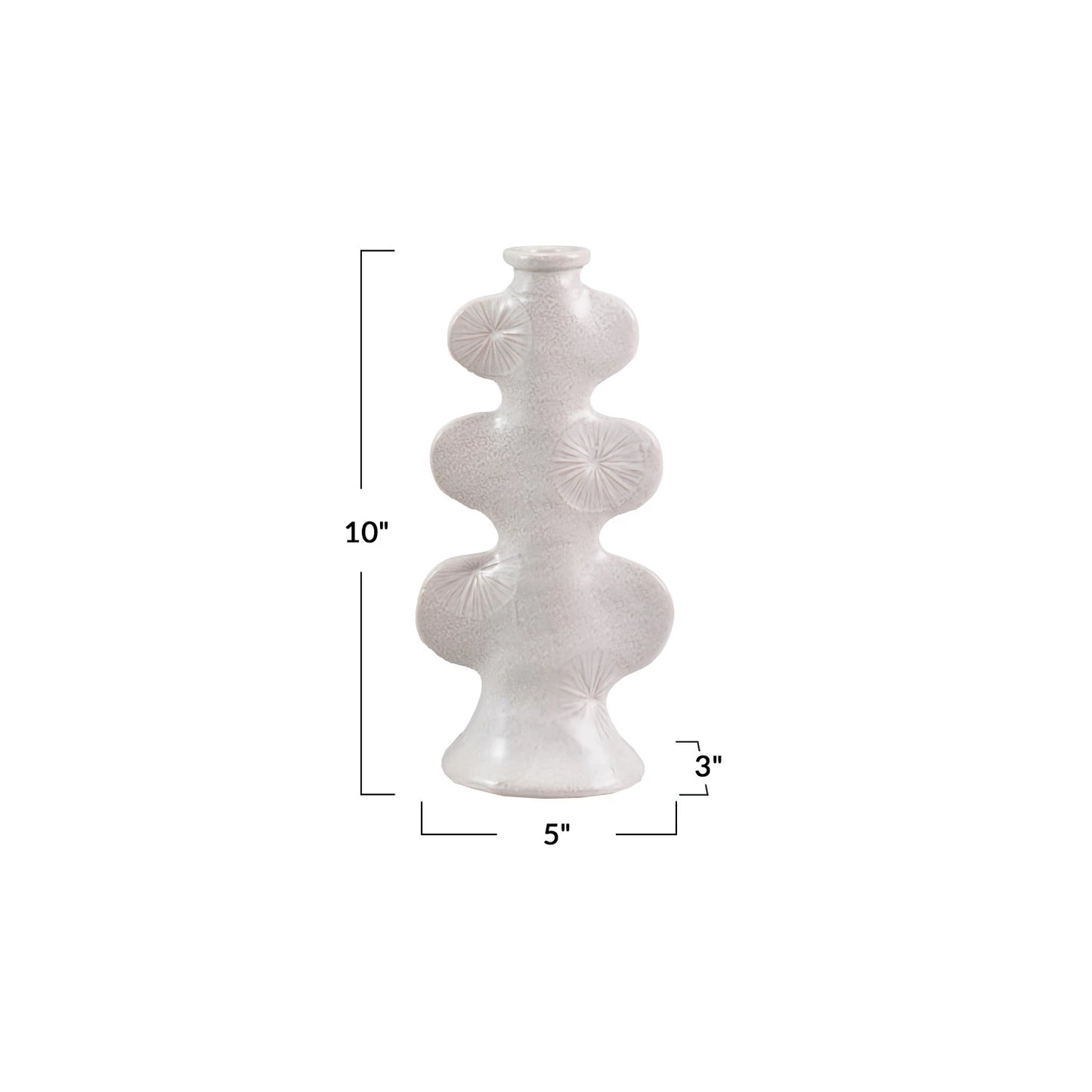Stoneware Sculptural Taper Holder w/ Embossed Design