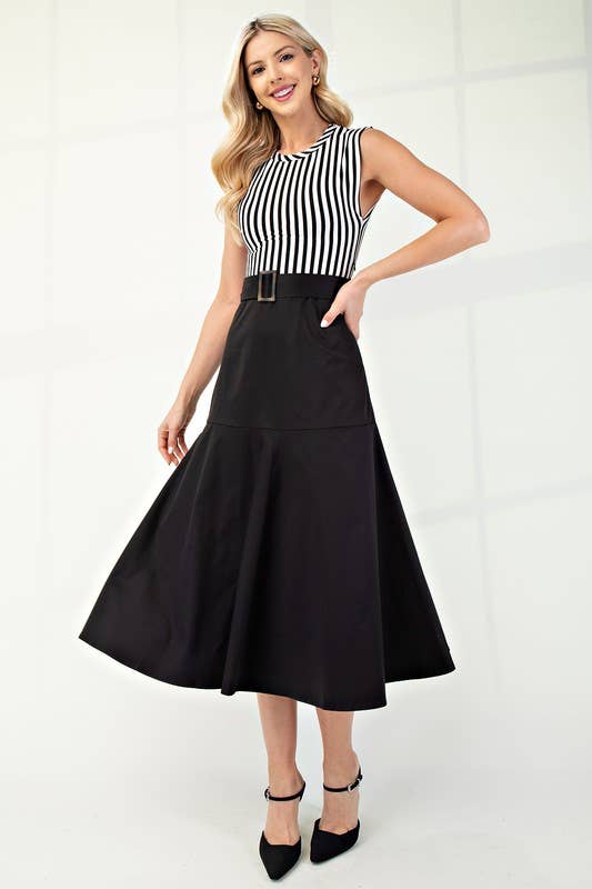 Boat Neck Navy Belted Dress