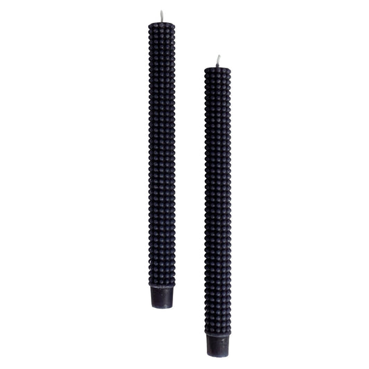 10"H Unscented Hobnail Taper Candles in Box, Navy Color, Set of 2