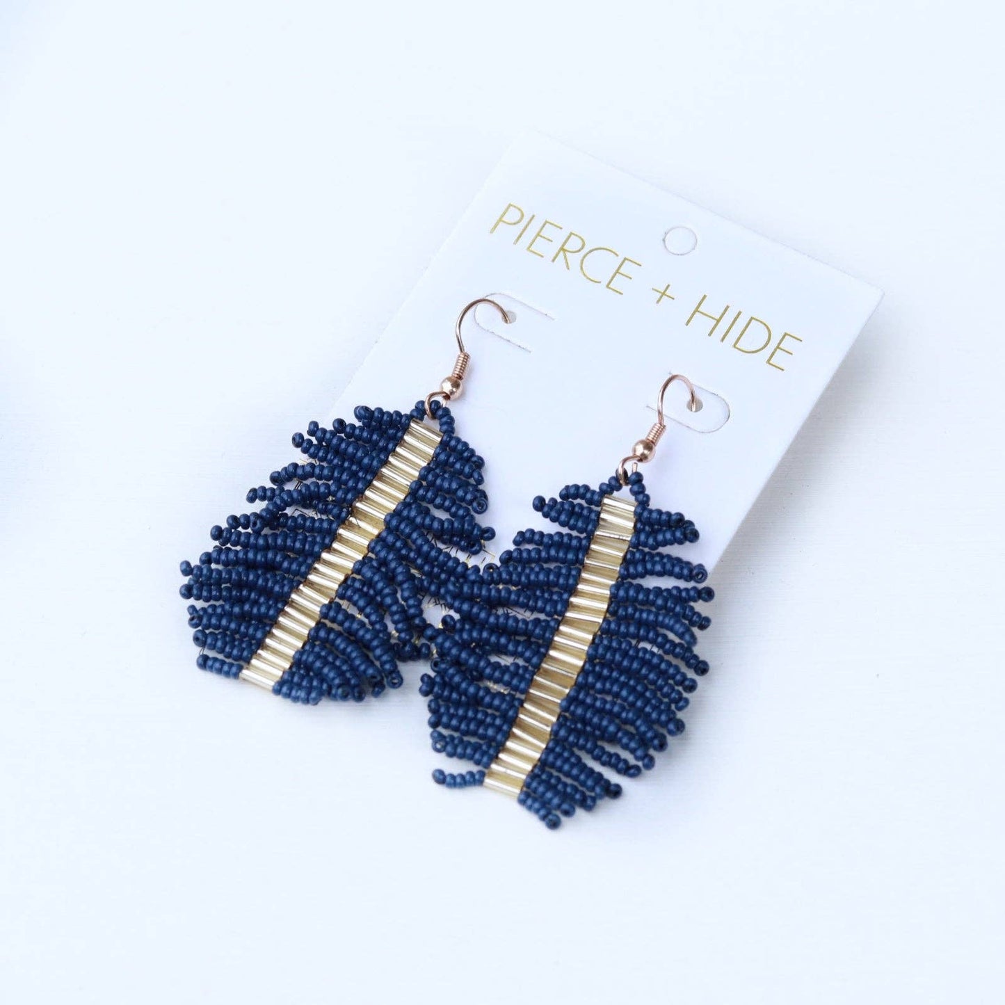 Custom Navy Beaded Palm Fringe Earring