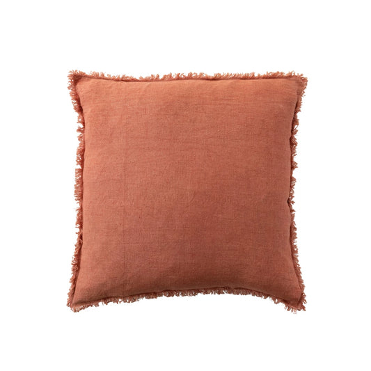 20" Square Stonewashed Linen Pillow w/ Fringe