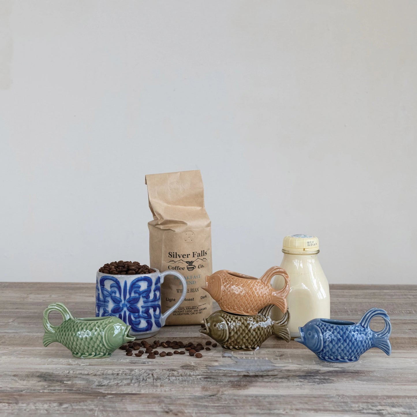 2 oz. Stoneware Fish Shaped Creamer, 4 Colors