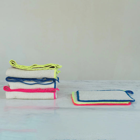 Cotton Crocheted Pot Holder with Neon Trim, 3 Colors